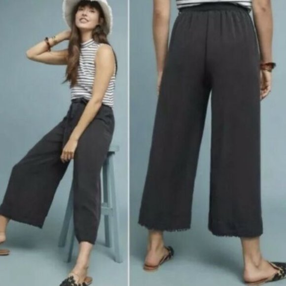 cloth & stone Pants - Anthropologie Cloth & Stone 100% Linen Wide Leg Grey Cropped Pants Size S